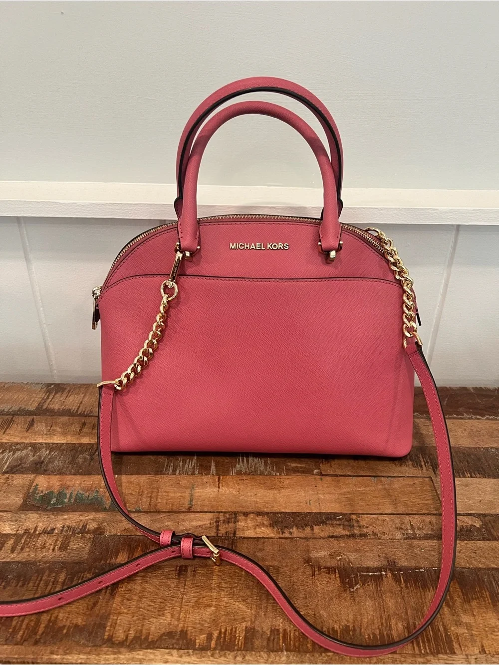 Michael Kors Pink Dome Satchel with Gold Chain Strap